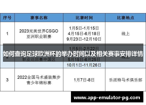 如何查询足球欧洲杯的举办时间以及相关赛事安排详情 如何查询足球欧洲杯的举办时间以及相关赛事安排详情